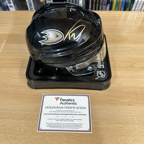 Trevor Zegras Anaheim Ducks Signed Black Mini Helmet - Picture 1 of 6